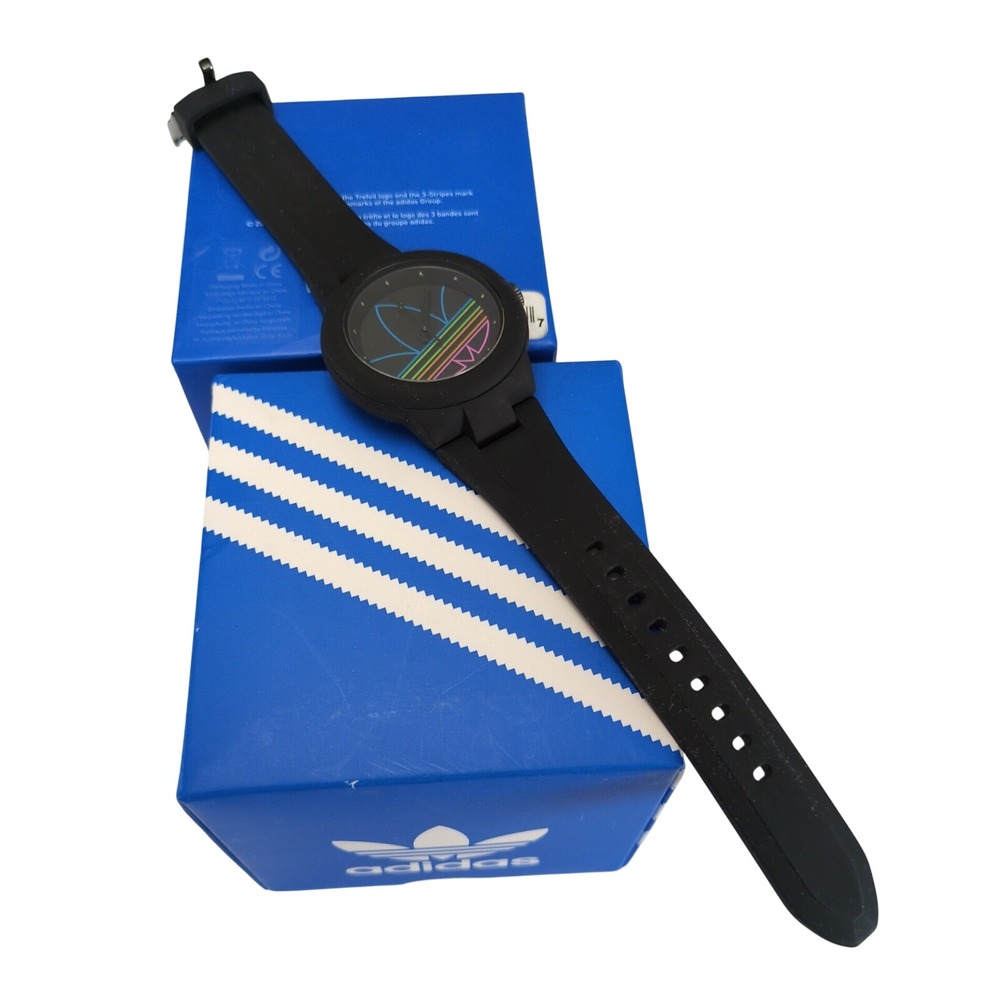 Adidas Originals Aberdeen Black Rainbow Trefoil Logo Analog Watch w Box ADH3014